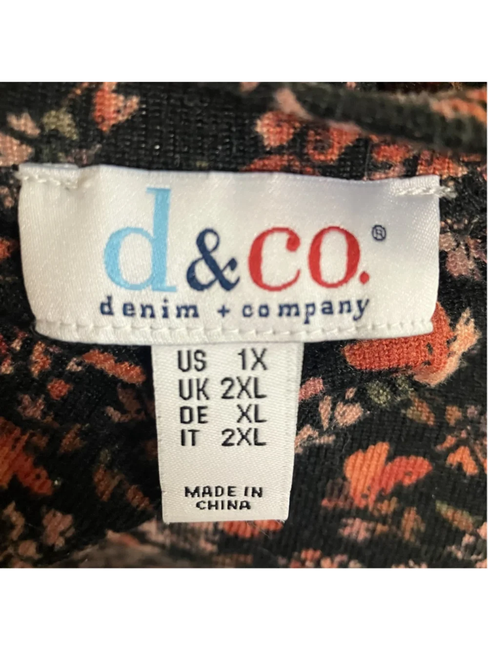 Denim & Co Top Coral Black Floral Soft Stretch Knit Plus SZ 1X Cottagecore